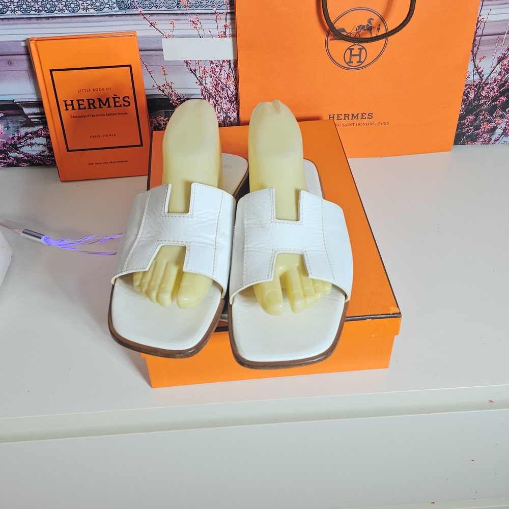 Hermes White Slide Sandals - Picture 1 of 14